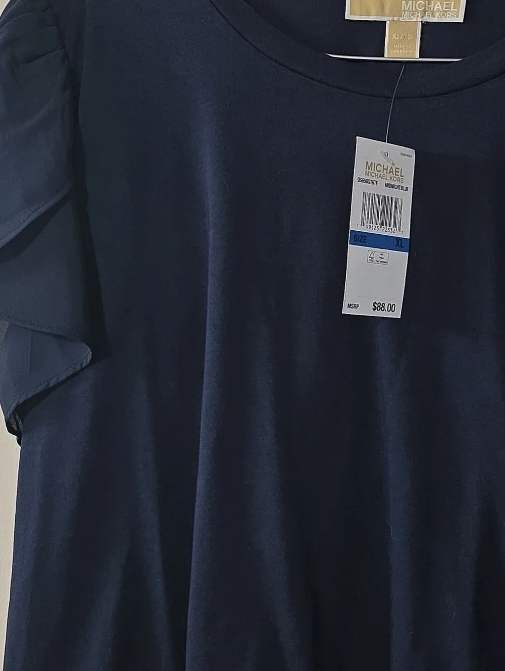 MICHAEL Michael Kors Navy Short Sleeve Ruffle Detail Top - Picture 2 of 4